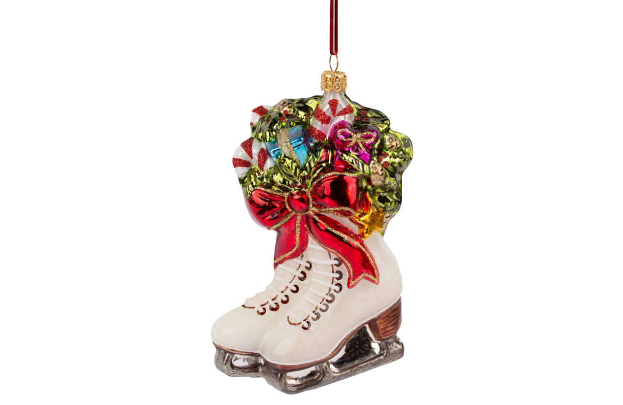 Christmas Huras Family Poland Ice Skates with a Red bow Ornament 